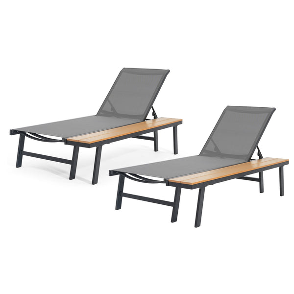 English Elm Christopher Knight Home® - Waterloo Chaise Lounge Set Of 2 With Wood Side Tables - Stylish, Adjustable, Durable For Outdoor Relaxing N775P210103B