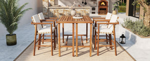 English Elm 6 Piece Acacia Wood Outdoor Bar Set with Cushioned Stools for Patio Poolside Dining N704G201254A