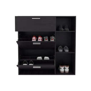 English Elm Sierra Wenge Shoe Cabinet with 2 Tilt-Outs, Top Drawer & 3 Open Side Shelves – Vertical Storage, Scratch-Resistant Finish B128P375277