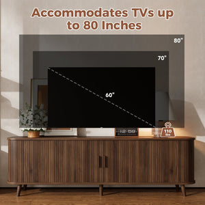 English Elm 70-inch Media Console with Sliding Groove Doors Solid Pine Legs and Cable Management N710P427897P