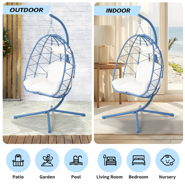English Elm Hanging Egg Chair with Pe Wicker Stand Ergonomic Swing Seat for Patio or Bedroom T5880P497569