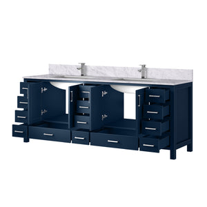 English Elm Navy Double Bath Vanity 84" W x 22" D with Carrara Marble Top, Chrome Faucet, Soft-Close Drawers, Ample Storage B2731P259164