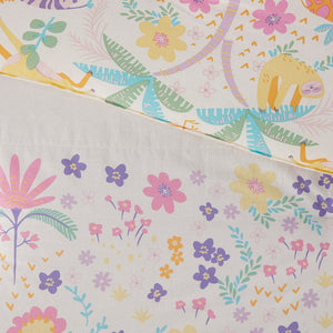 English Elm Twin Lulu Reversible Cotton Duvet Cover Set with Jungle Animals, Floral Border, Pompom Throw Pillow, Sustainable BCI Bedding B035P217815