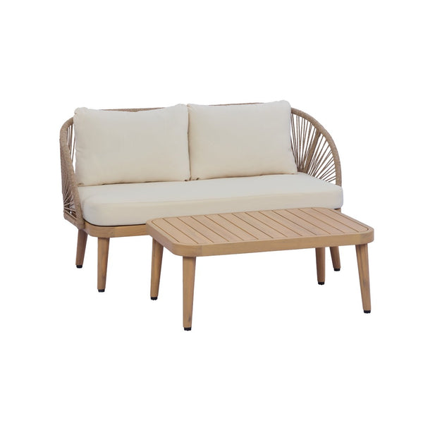 English Elm 2-piece Acacia Outdoor Loveseat Set with Rope Detailing and Weather Resistant Cushions N767P368977L