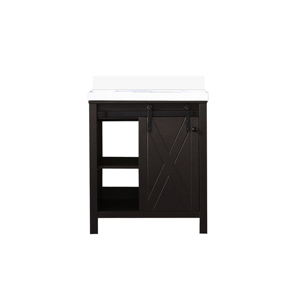 English Elm Brown 30 in. Bathroom Vanity with White Quartz Top, Solid Wood Frame, Soft-Close Drawers, Storage-Friendly Design B2731P260007