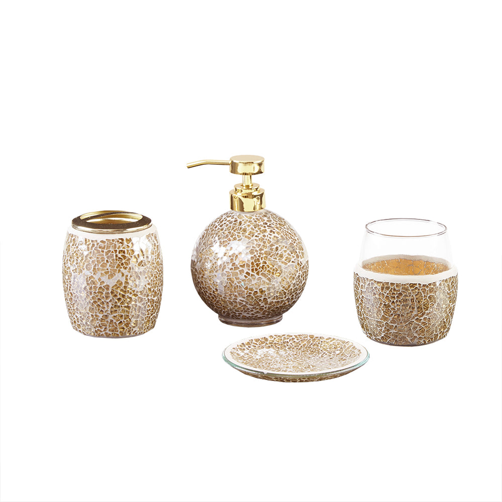 JLA Home Madison Park - 4 Piece Bath Accessory Set — Crackle Glass Mosaic 4-Piece Vanity Collection, Durable Sparkling Decor MP71-4894