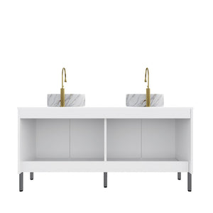 English Elm Turio 60" Freestanding Bathroom Vanity With Double Sinks, Carrara Countertop & Ample Storage Space W2615S00475-GIGA