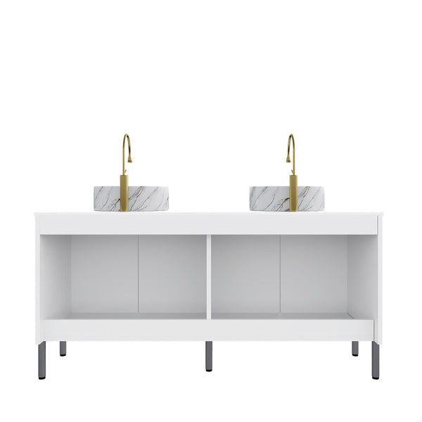 English Elm Turio 60" Freestanding Bathroom Vanity With Double Sinks, Carrara Countertop & Ample Storage Space W2615S00475-GIGA