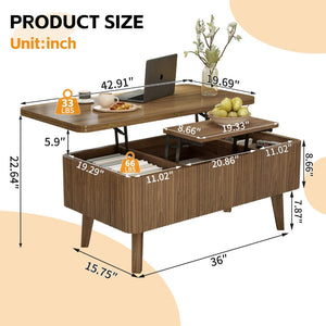 English Elm 3 in 1 Oval Lift Top Coffee Table Fluted Wood Storage Converts for Living Room W2641P422965
