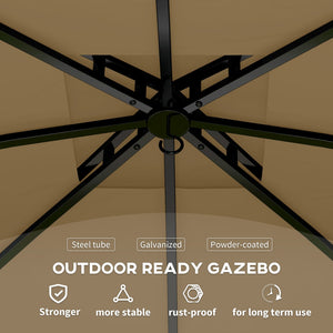 English Elm Double Tier Outdoor Gazebo with Arched Windows Steel Frame and Uv Resistant Polyester Canopy Beige T3971P426830
