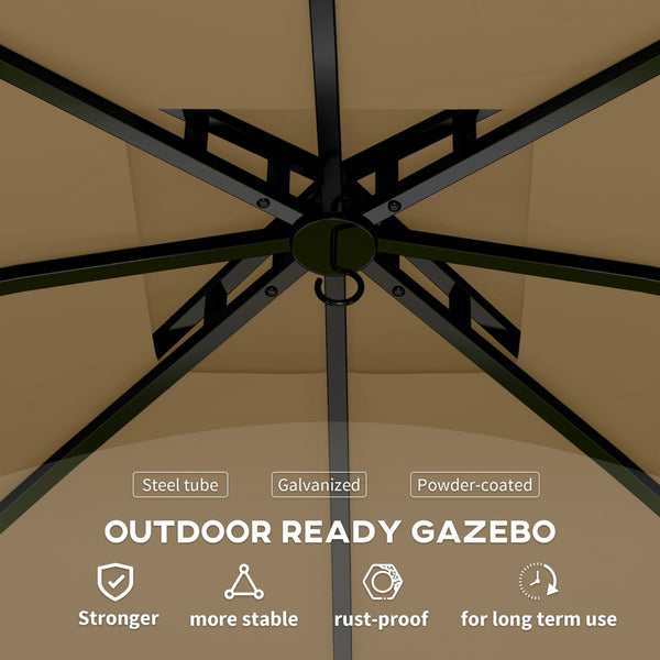 English Elm Double Tier Outdoor Gazebo with Arched Windows Steel Frame and Uv Resistant Polyester Canopy Beige T3971P426830