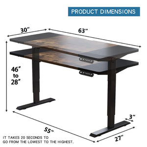 English Elm 63"×30" 63"x30" Electric Sit Stand Desk with Splice Board Top and Motorized Steel Frame Rustic Brown W614P431434
