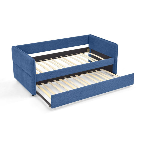 English Elm Daybed Boucle Upholstered Tufted Twin Trundle Sofa for Guest Bedroom Studio Lounge Blue W1413S00173