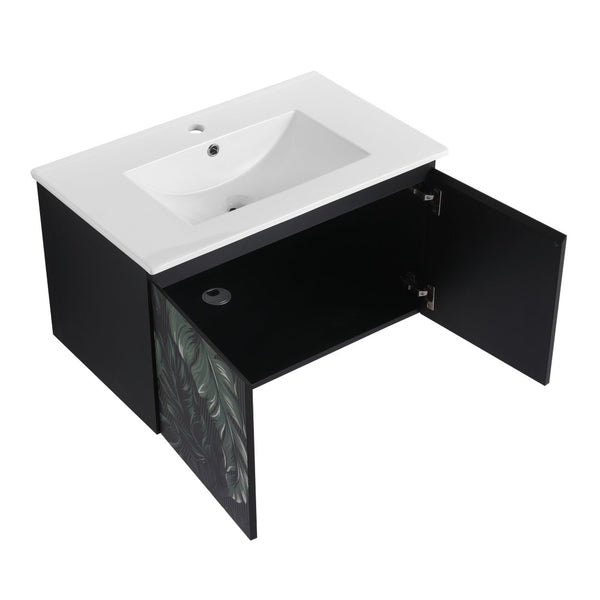 English Elm 30'' Floating Wall-Mounted Bathroom Vanity With Ceramic Sink & Soft-Close Doors For Modern Spaces P1 W999S00215-GIGA