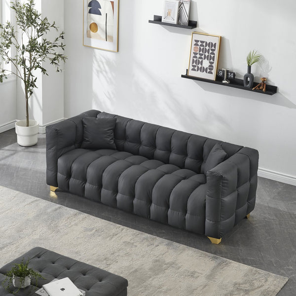 English Elm 80 Modern 3-Seat Sofa with Waterproof Polyester Blend, Solid Wood Frame, Silver Metal Legs, 500lb Capacity Black W3356P341720