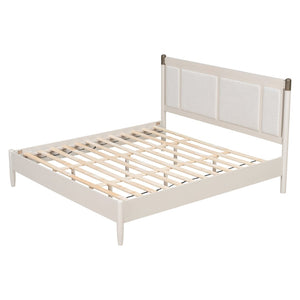 English Elm Solid Pine King Platform Bed with Upholstered Headboard and Industrial Metal Accents Grey,Light Grey N770PK361419E