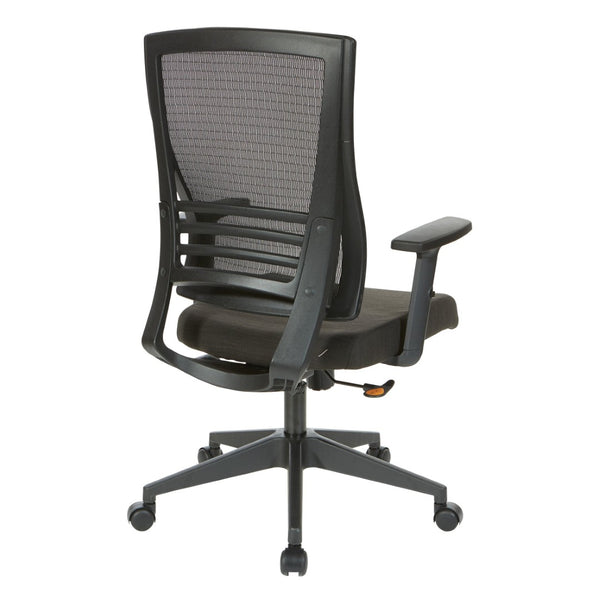 OSP Home Furnishings Vertical Mesh Back Office Chair with Lumbar Support Faux Leather Seat and Synchro Tilt EM60930-F23