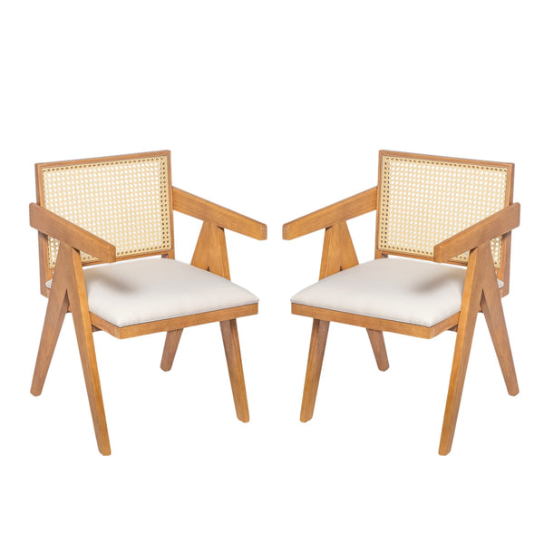 English Elm Christopher Knight Home® - Chandigarh Arm Dining Chairs Set Of 2 - Stylish Cane Upholstered Kitchen Chairs With Comfort & Charm N768P241396N