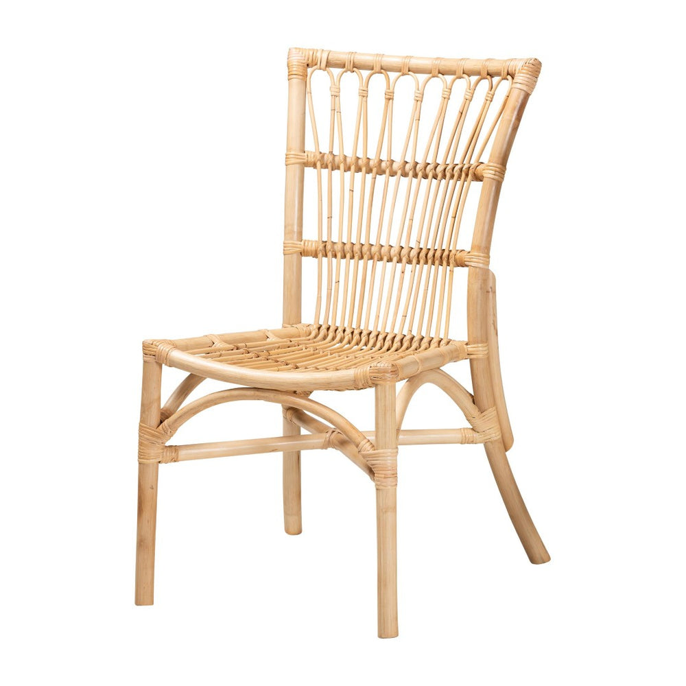 English Elm Modern Rattan Dining Chair with Curved Open Back and Sculptural Crisscross Base B2750P470044