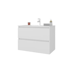 English Elm Smoot Floating Vanity Wall-Mount with Sink, 2 Soft-Close Drawers, Scratch-Resistant White 31.5" B128P314803