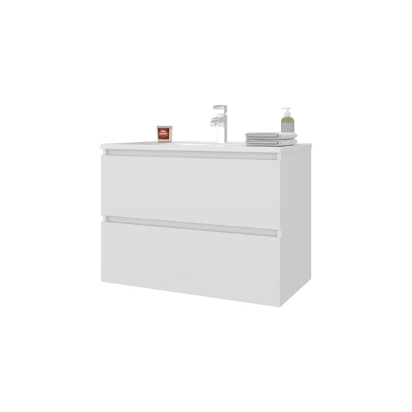 English Elm Smoot Floating Vanity Wall-Mount with Sink, 2 Soft-Close Drawers, Scratch-Resistant White 31.5" B128P314803