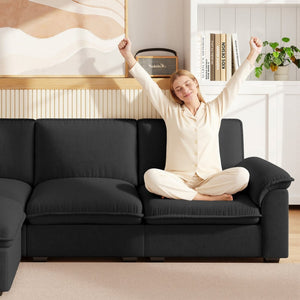 English Elm Cloud Sectional Sofa with Movable Chaise Soft Chenille Upholstery for Modern Living Rooms Black W1359S00065