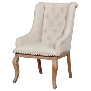 English Elm Fremont Barley Brown Upholstered Dining Chairs Set of 2 — Vintage Asian Hardwood, 300 lb Capacity, Cream Upholstery and Wingback Comfort B062P337744