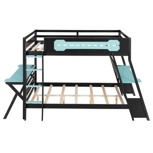 English Elm Full Size Gaming Bunk Bed with Dual Desks Usb Charging Ports and Pegboard Storage Blue LT000274AAC