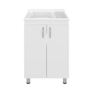English Elm Dunn Freestanding Laundry Cabinet with Integrated Sink Two Shelves and White Finish B097S00268