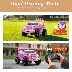English Elm 24v Two Seat Kids Ride on Car with 4wd Motor Remote Control and Led Lights Pink W509P378207