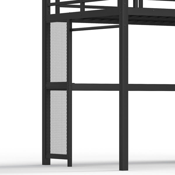 English Elm Twin Xl Metal Loft Bed with Stair Storage Shelves Sturdy Steel Frame for Dorms W1580S00481