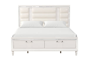 English Elm Genoa King Storage Bed Glam Faux Leather Headboard with Led Lighting Mirror Accents B078S00715