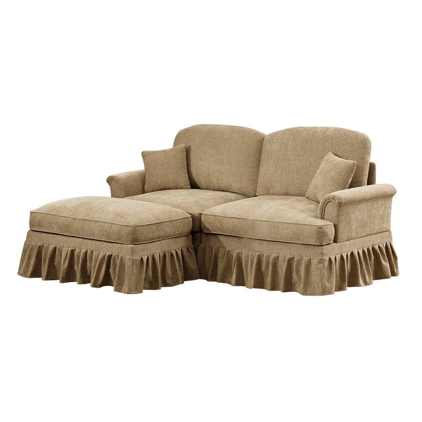 English Elm Elegant Mid Century Modular L-Shaped Sofa With Flared Arms, Movable Ottoman & Ruffle Skirts W3041S00345