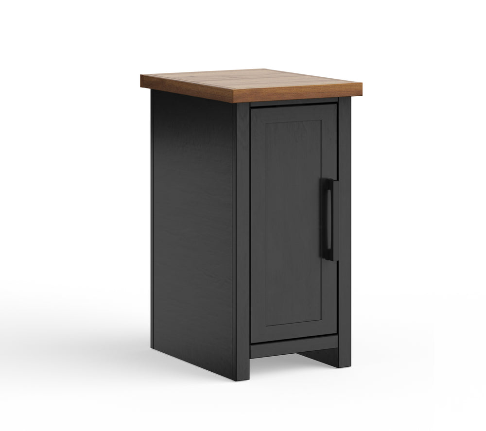 English Elm 14 inch Chairside Table Black & Whiskey Two-Tone Farmhouse Accent with Door Storage, Preassembled B108P160150