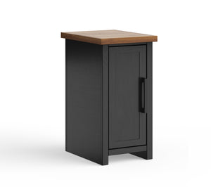 English Elm 14 inch Chairside Table Black & Whiskey Two-Tone Farmhouse Accent with Door Storage, Preassembled B108P160150