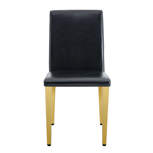 English Elm Four PU dining chairs with sleek silver metal legs, ergonomic PU seats, anti-slip feet, easy assembly, modern minimalist style Black+Gold W1151P269024