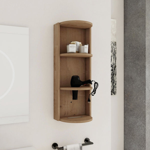English Elm 12" Bathroom Wall-Mounted Storage Rack with Three-Tier Floating Shelves, Durable Scratch-Resistant Plywood Organizing Solution Imitative Oak W999P277163