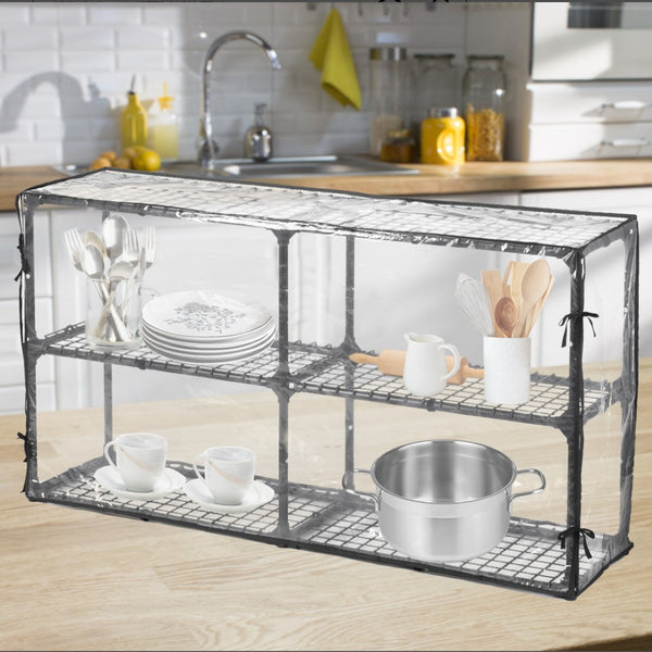 English Elm 3-shelf Wire Shelving Rack with Dust Cover Heavy Duty Steel Storage Set of 2 W285P166895