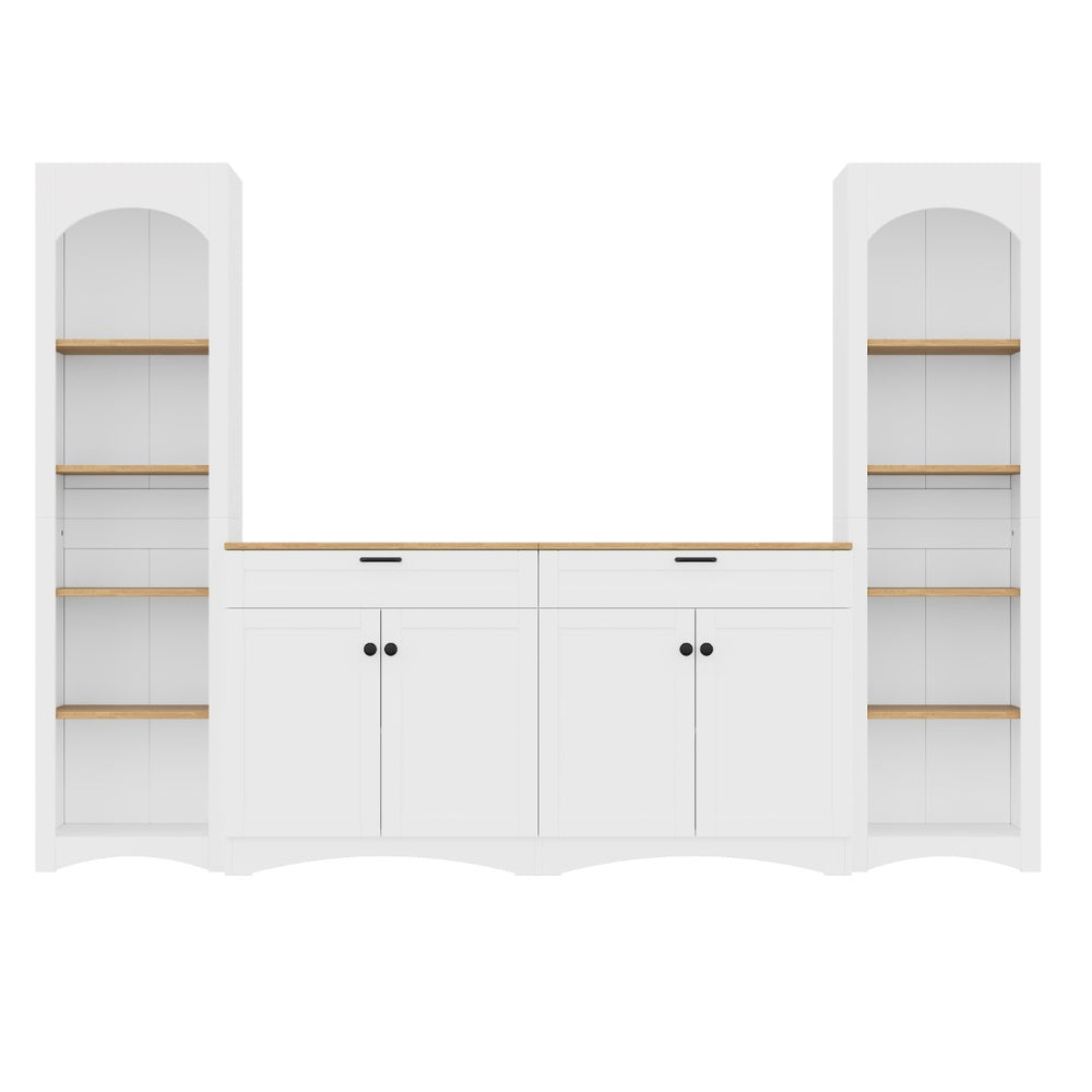 English Elm On-Trend 3-Piece Rustic Farmhouse Tv Stand With Adjustable Shelves & Storage For 70" Tvs, White N721S000045K-GIGA