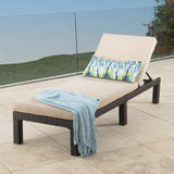 Christopher Knight Home® - Noble House - Puerta Outdoor Dark Brown Wicker Chaise Lounge With Beige Water Resistant Cushion