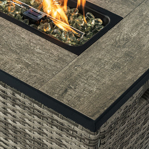 English Elm 32" Outdoor Propane Fire Pit Table with Ceramic Top, 50,000 BTU Stainless Steel Burner, Wicker Base and Tank Cover Beige W853P202196