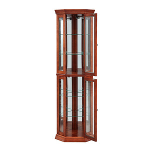 English Elm Corner Curio Cabinet Lighted Display with Mirrored Back, Adjustable Tempered Glass Shelves, Walnut W1693111239