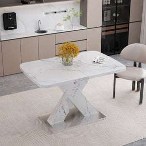 English Elm Modern Extendable Rectangle Dining Table With Elegant White Marble Top & Sturdy Metal Base Design W757P242761