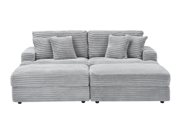 English Elm 82-Inch Gray Corduroy Sofa With 2 Storage Footrests & 4 Pillows - Cozy Modern Living Room Essential! W1658S00117