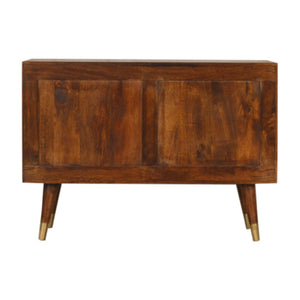 English Elm Solid Mango Wood Sideboard with Brass Accents Three Drawers Chestnut Hallway Storage B182P280784