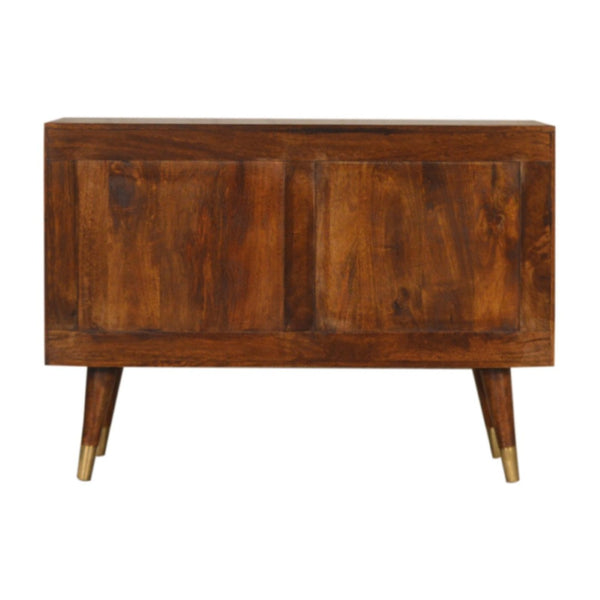 English Elm Solid Mango Wood Sideboard with Brass Accents Three Drawers Chestnut Hallway Storage B182P280784