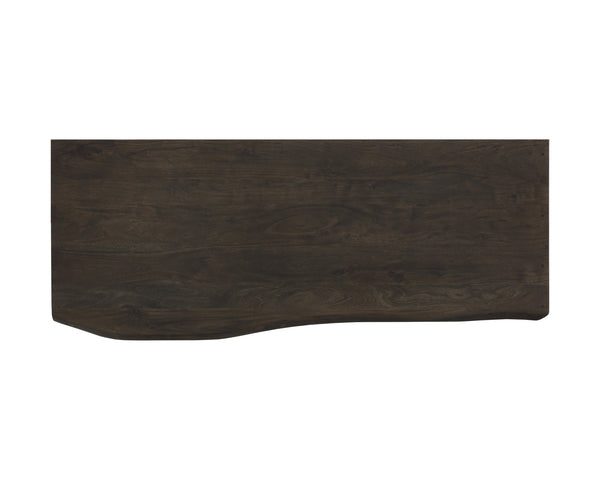 Sunpan Lewis Desk - Stunning Live Edge Design with Solid Acacia Wood, Brass Accents, and Three Drawers Dark Brown