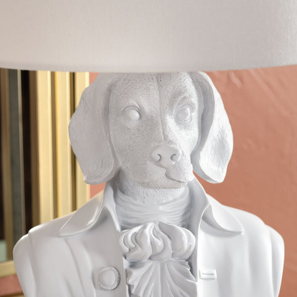 Crestview Collection 22.75"H Playful Dog Bust Table Lamp With Crystal Base, Elegant Linen Shade For Stylish Lighting   Cvazvp131wh