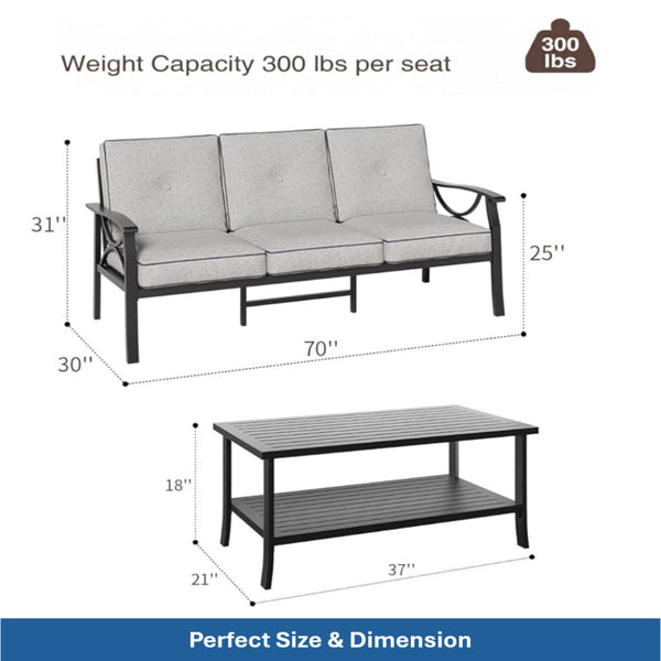 English Elm 5-piece Outdoor Conversation Set Steel Frame Patio Sofa Loveseat Chairs Table Grey+Black B082S00132