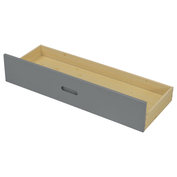 English Elm Wood Full Size platform bed with storage headboard, built-in shelves and drawers, sturdy pine frame, compact solution for small rooms Gray GX002054AAE